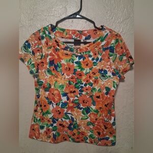 Rafaella Orange Floral Short Sleeve Top